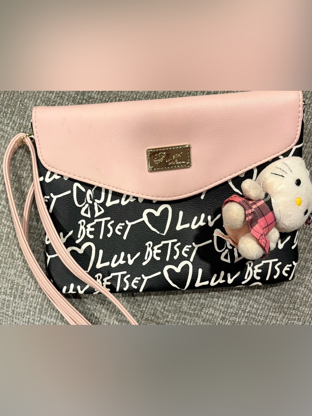 Betsey Johnson Black & Pink 'Luv Betsey' Wristlet Clutch with Charm